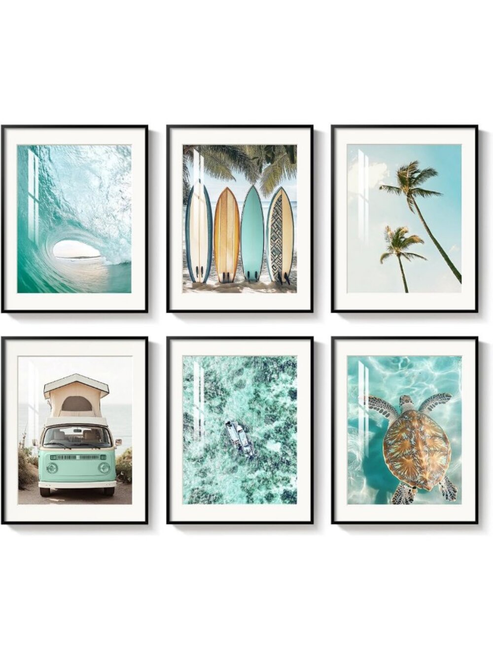 Coastal Turquoise Beach Wall Art - Framed Ocean Decor for Living Room, 11x14